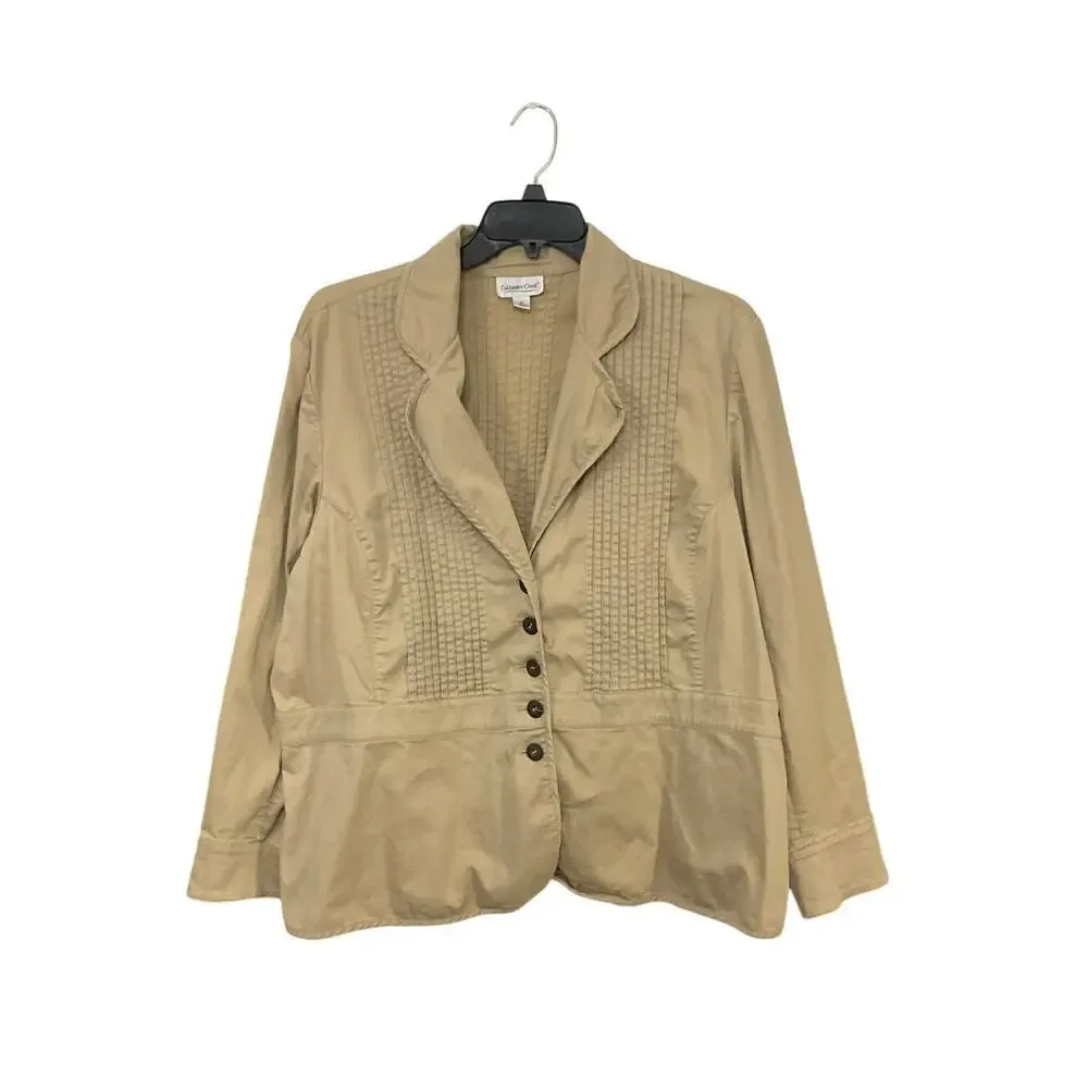 Coldwater Creek Tan Pleated Jacket Button Front Cotton Stretch Womens Sz 3X Plus